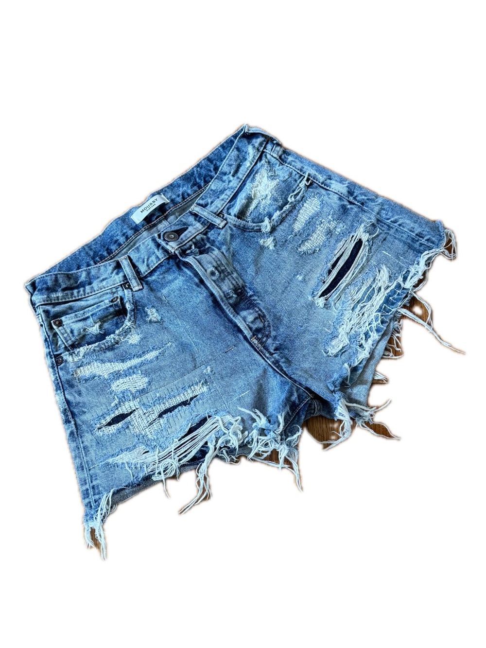 Mousey Women's Shorts Size 28 Blue Denim Distressed Cut Off